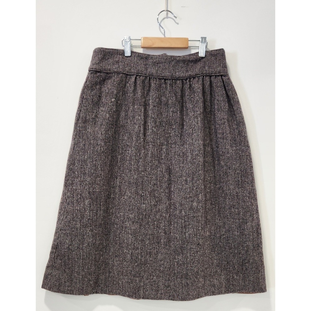 Vintage 70s Pura Lana Vergen Women Brown Skirt Tweed Midi 100% Pure New Wool